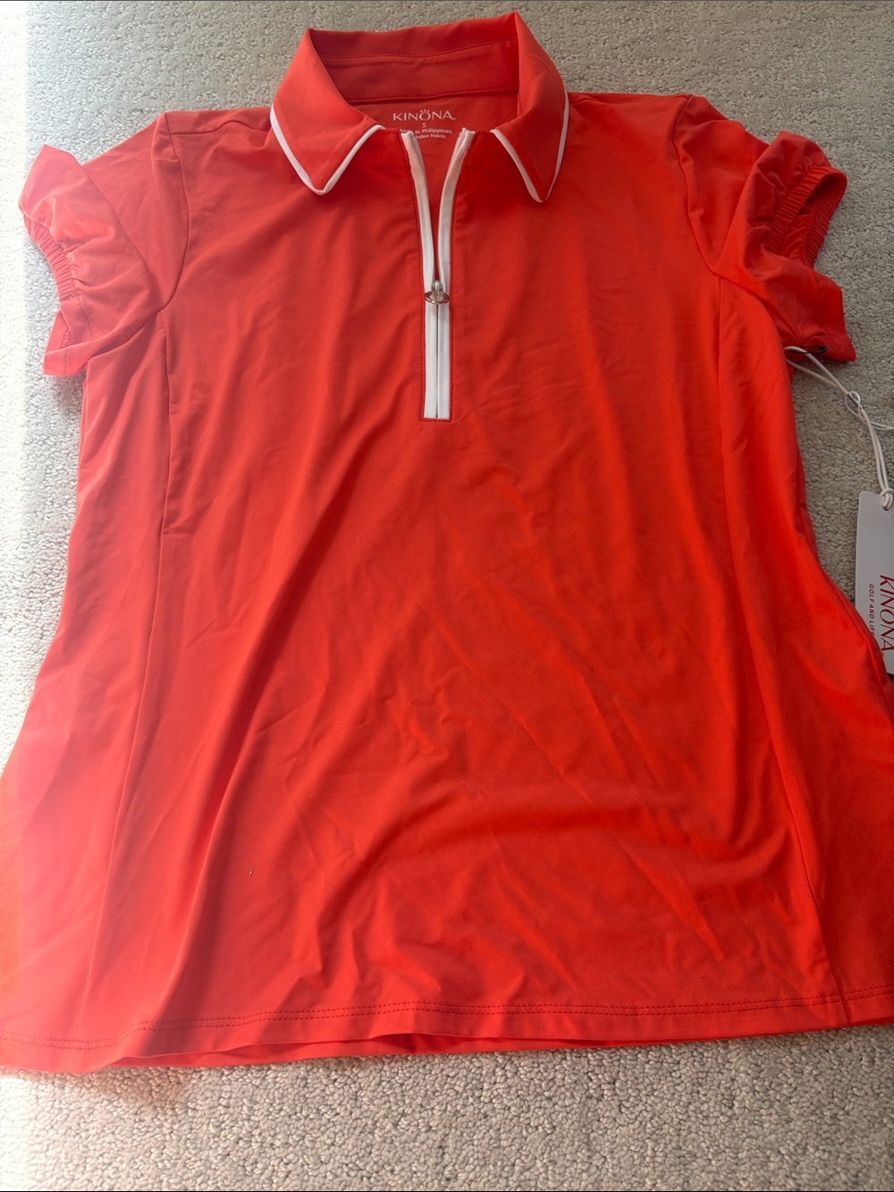 Kinona Golf Polo Orange White Fitted Short Sleeve Tee Athletic Tennis Sport Tops